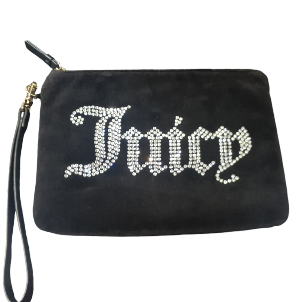 Juicy Couture Black Label Med Wristlet Rhinstones Changer Black NWOT
